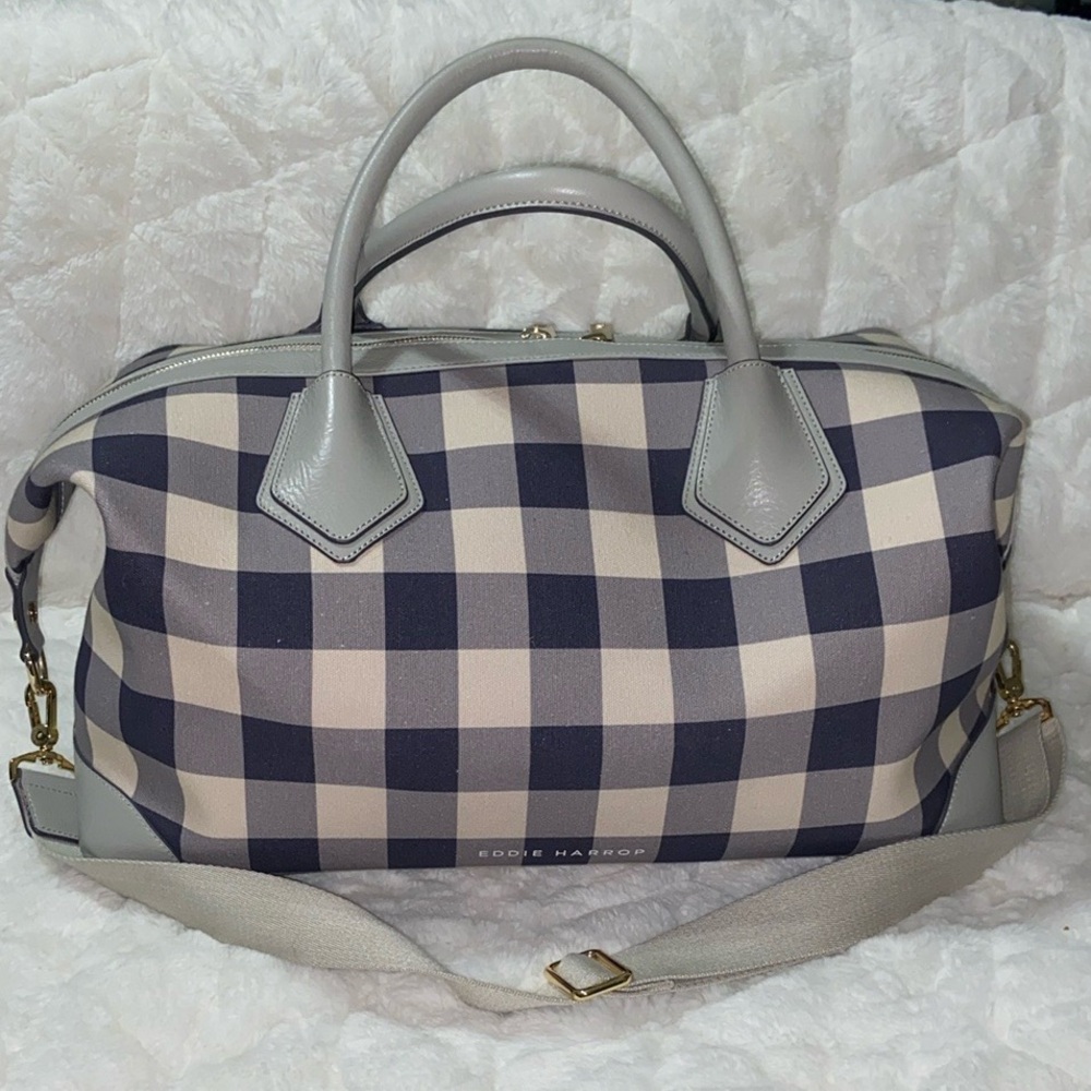 Gorgeous Eddie Harrop Navy Checkered voyager gingham duffle weekender Travel Bag